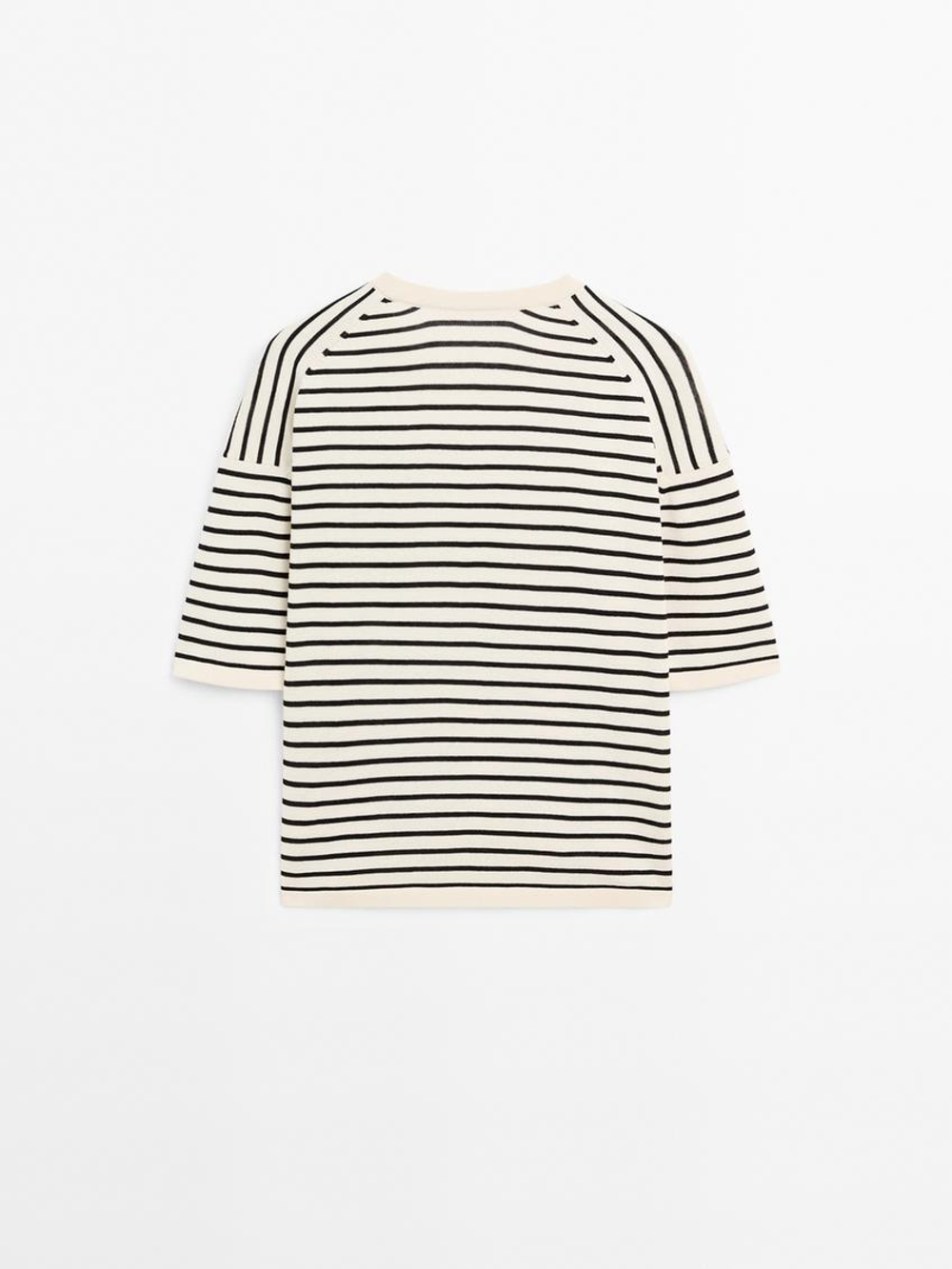 Massimo Dutti Свитер в полоску с V-образным вырезом, темно-синий