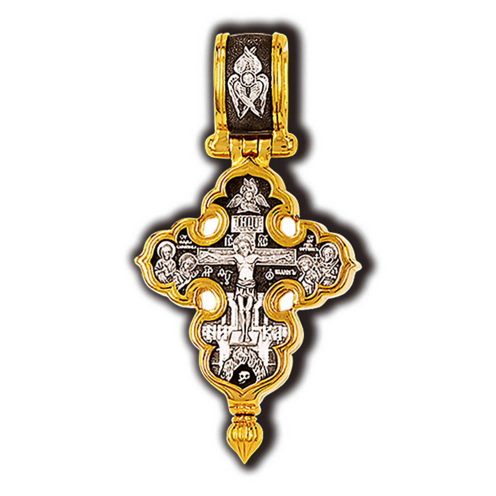 Мощевик с Распятием, Богородицей и святыми. Серебро 925°с позолотой.