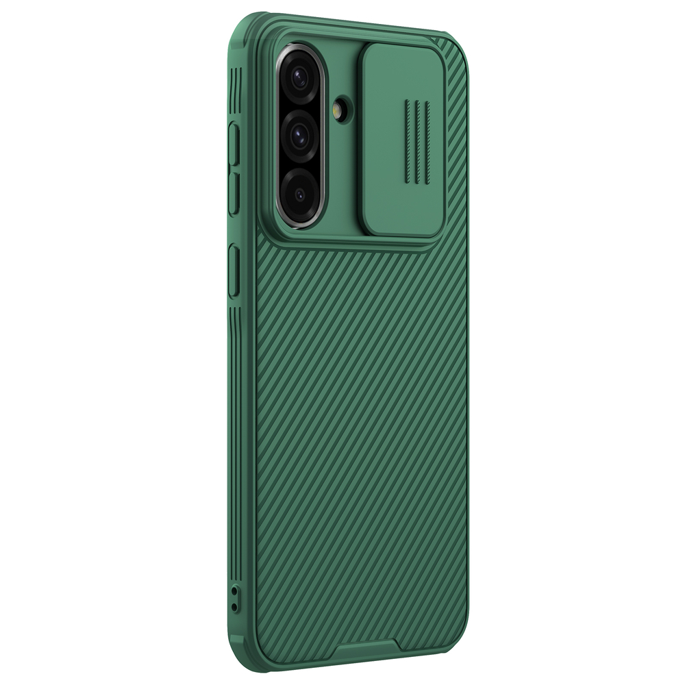 Чехол зеленого цвета (Dark Green) с защитной шторкой для камеры от Nillkin на Samsung Galaxy A36 5G, серия CamShield Pro Case