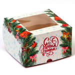 Коробка для 4 капкейков с окном «С Новым годом», 16×16×10 см