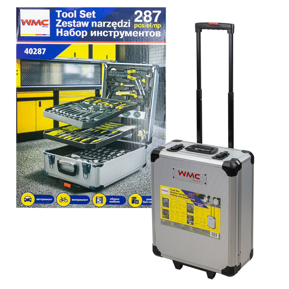Набор инструментов 287пр. 1/4'',1/2''(6гр.)(4-30мм), в алюминиевом кейсе WMC TOOLS WMC-40287