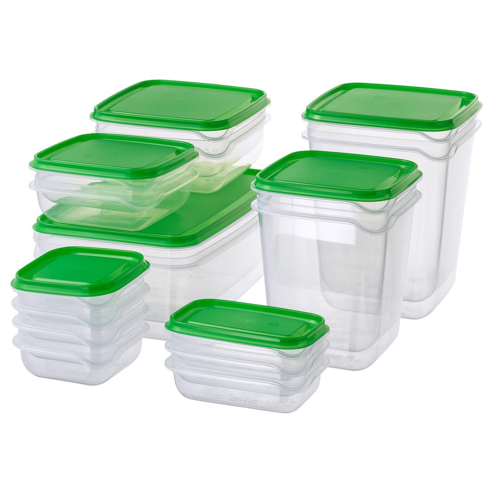 IKEA PRUTA  (ИКЕА ПРУТА)  -  Контейнер для продуктов, 17 штук, прозрачный/зеленый