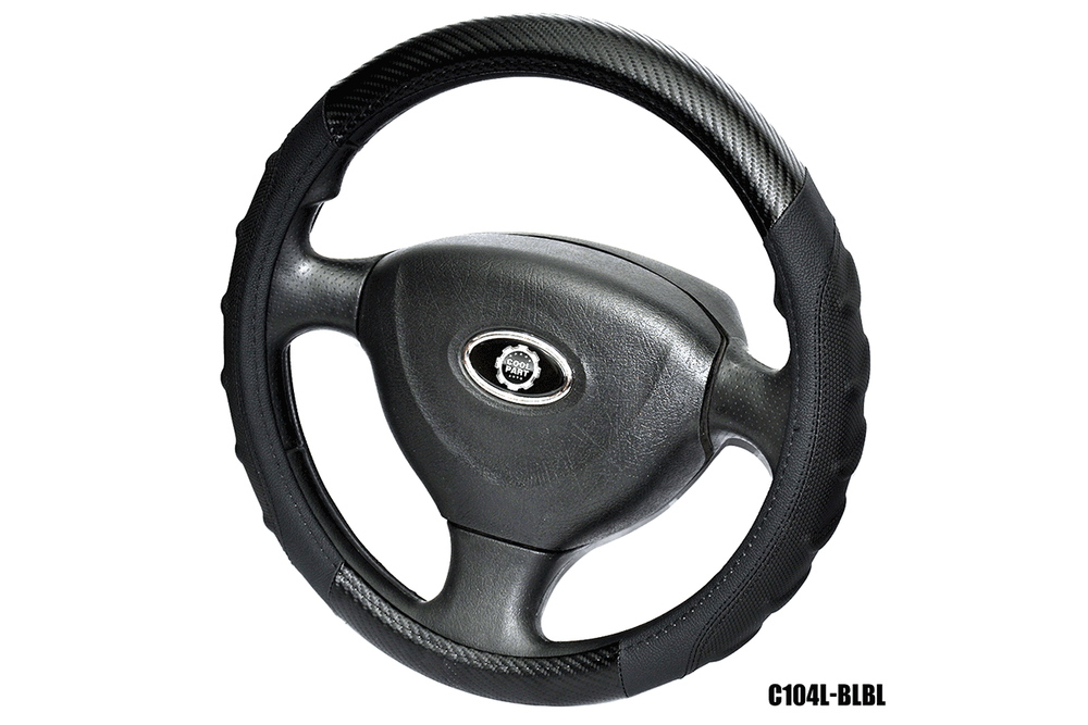 Оплетка на руль круглая Coolpart MAXIMAL (39) к/з черный/черный  C104L-BLBL