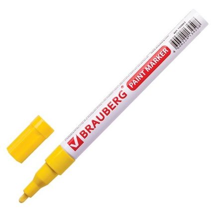 Маркер-краска лаковый, 1-2мм, желтый, нитро-основа, Brauberg