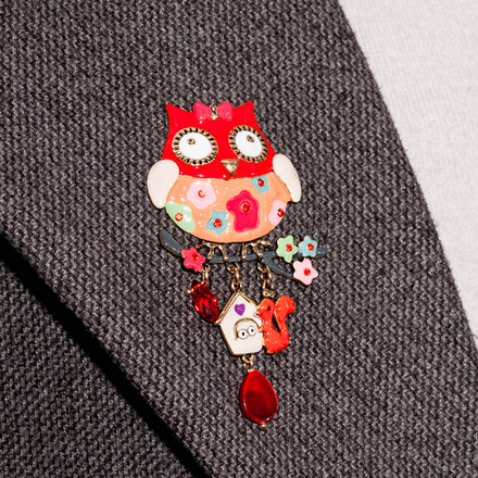 Брошь Shadore Сова с домиком XZ5500.9 R/G