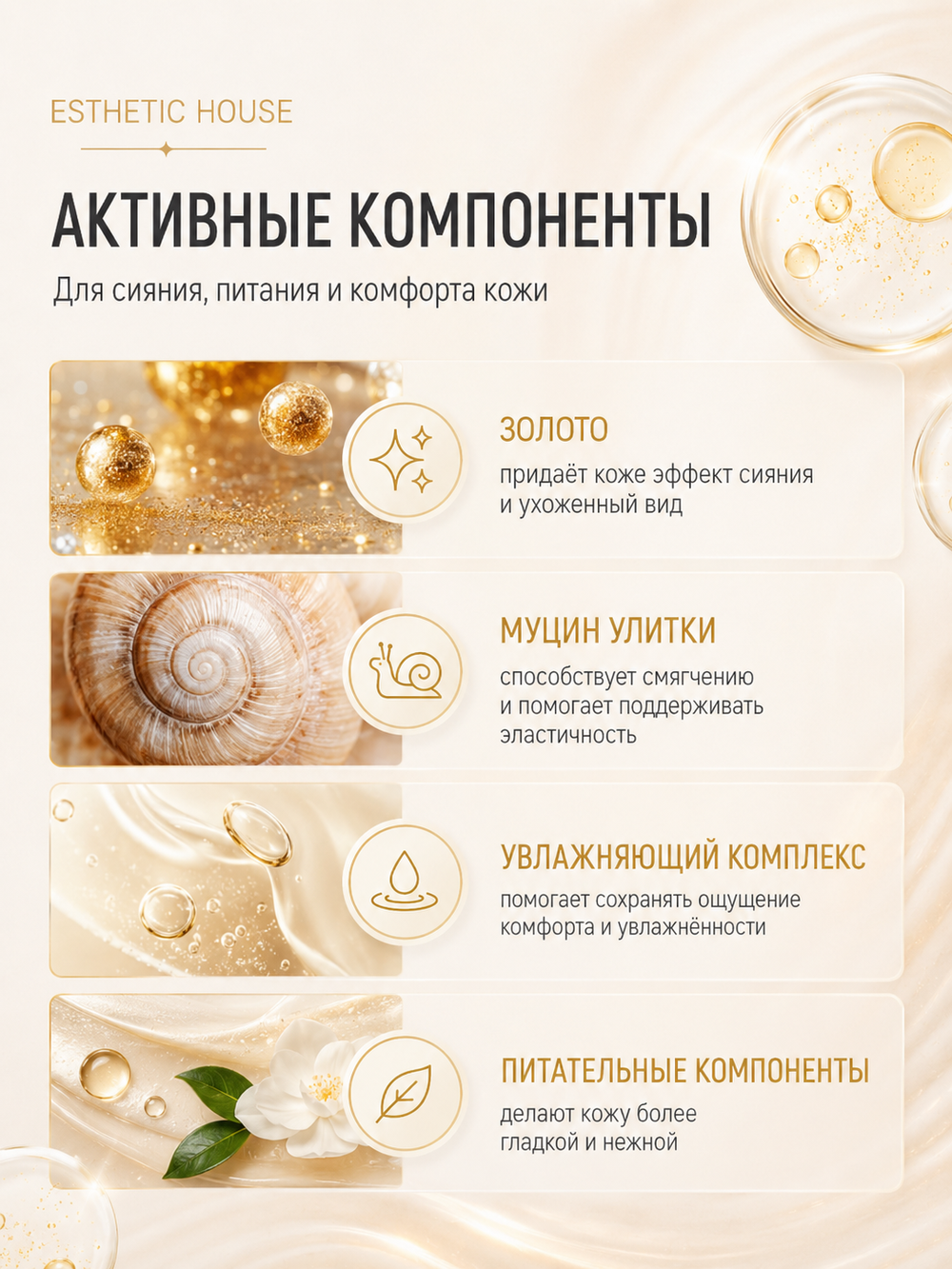 [ESTHETIC HOUSE] Сыворотка для лица с ЗОЛОТОМ и МУЦИНОМ УЛИТКИ Formula Ampoule Gold Snail, 80мл