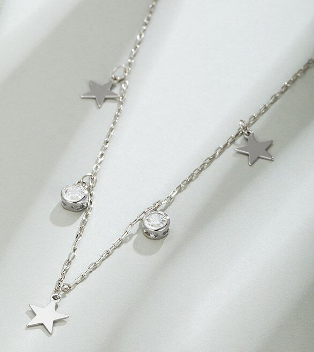 Цепочка на шею бижутерия женская подвеска звезды, серебро