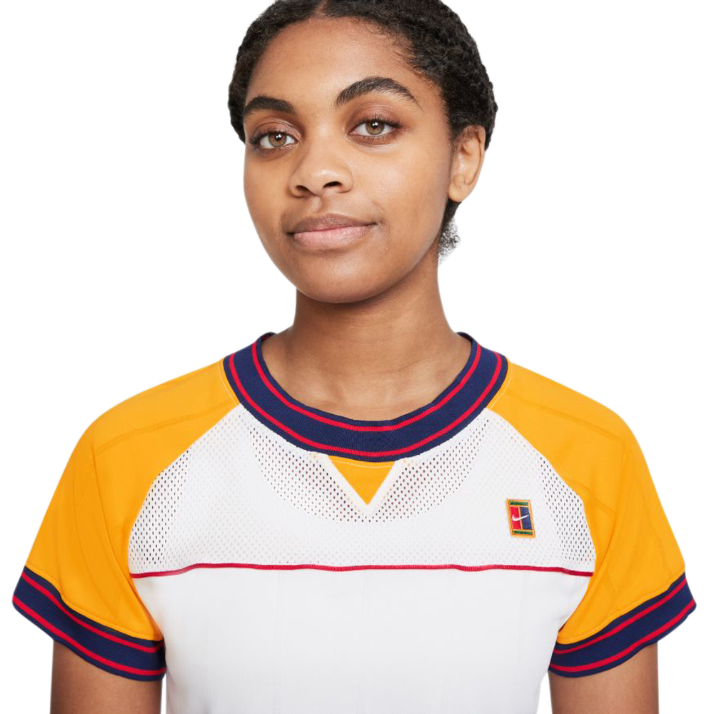 Женская футболка теннисная Nike Court Dri Fit Slam W - white/university gold
