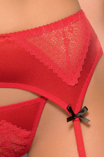 Соблазнительный комплект Essence: бюстгальтер, трусики-стринг и пояс для чулок (Размер: L-XL) (Цвет: красный)