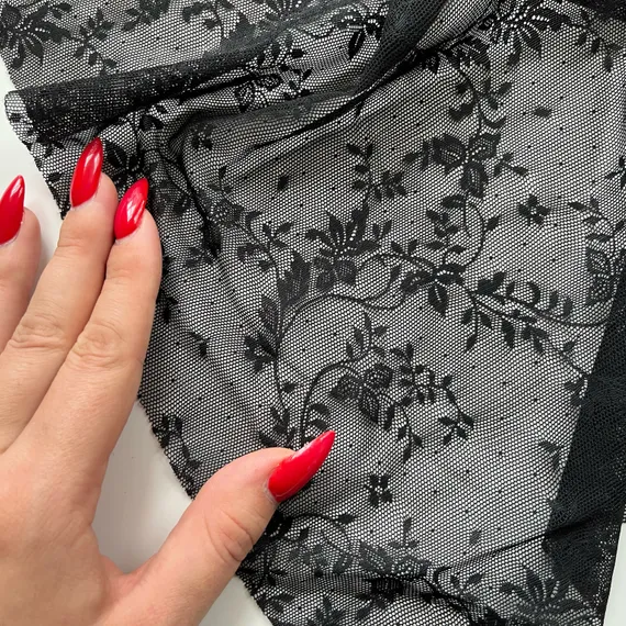 Сетка эластичная черная цветы