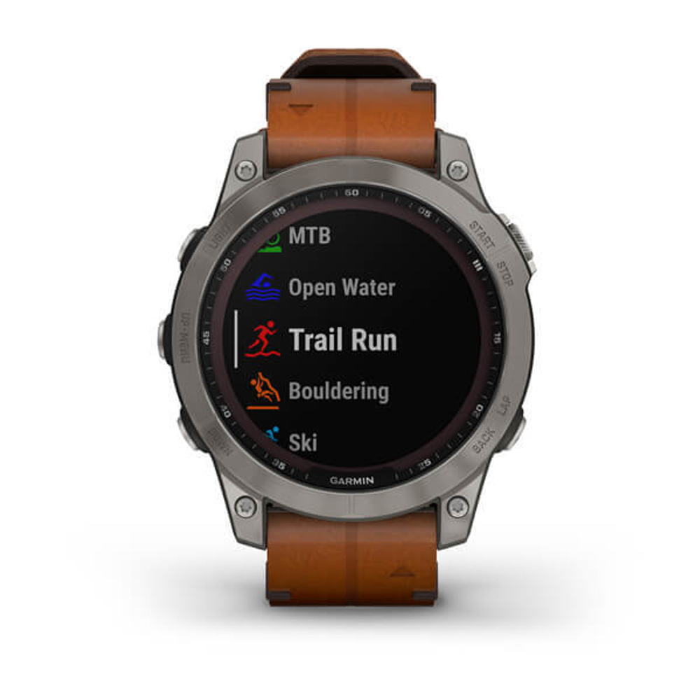 Умные часы Garmin Fenix 7 Sapphire Solar титановый серый с коричневым кожаным ремешком