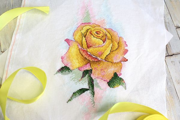 Набор для вышивания нитками МП Студия (Акварель), Жёлтая Роза, 14х27 см