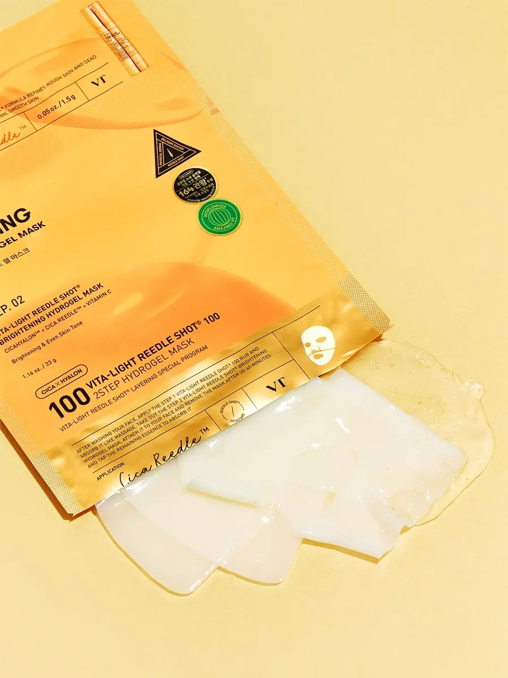 VT Cosmetics Гидрогелевая маска с микроиглами и витамином С для ровного тона и сияния кожи Vita-Light Reedle Shot 100 2Step Hydrogel Mask 1.5+33 гр