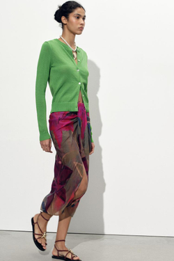 ZARA ОДНОТОННЫЙ КАРДИГАН В СТИЛЕ РУСТИК, ЗЕЛЕНЫЙ