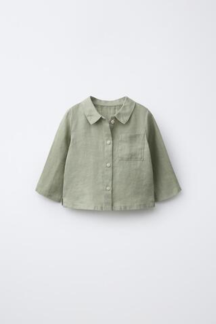 ZARA РУБАШКА ИЗ 100% ЛЬНА, ХАКИ