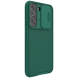 Чехол зеленого цвета (Deep Green) усиленный для Samsung Galaxy S22 от Nillkin, серия CamShield Pro Case, с сдвижной крышкой для камеры