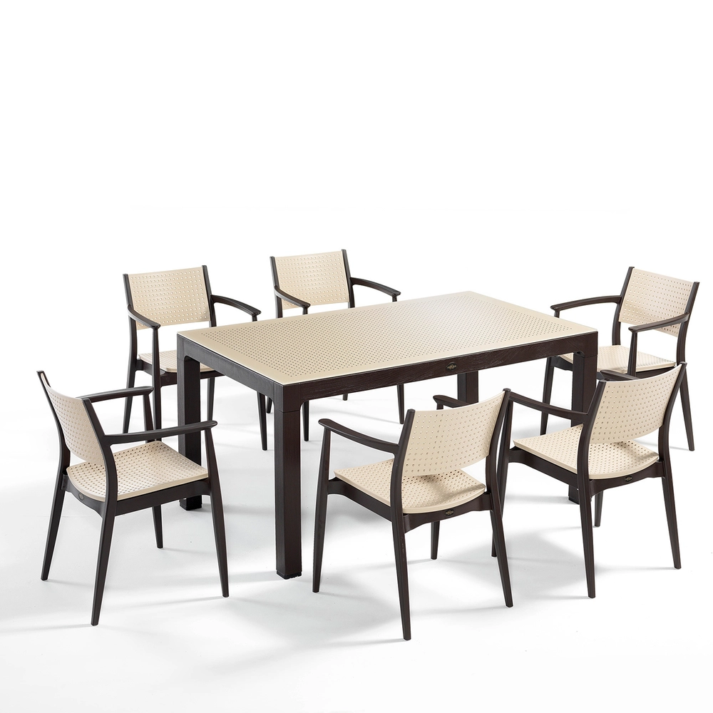 Seginus NVS-059  set of 6 Brown/Cappucino  (Обеденная группа стол 1шт, стулья 6шт) ,  Novussi