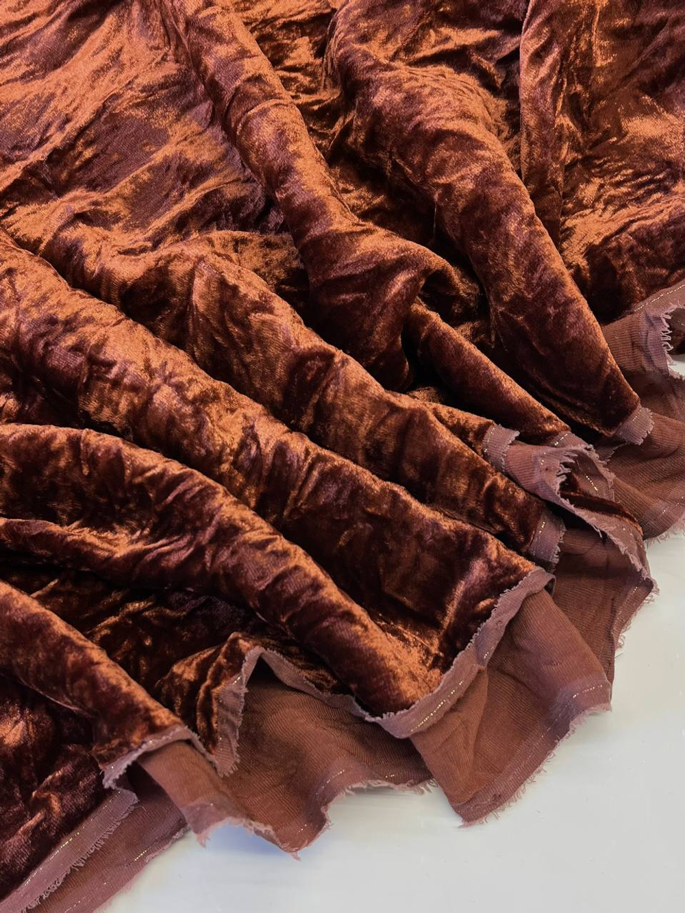 Бархат жатый вискоза с шелком и эластаном медный