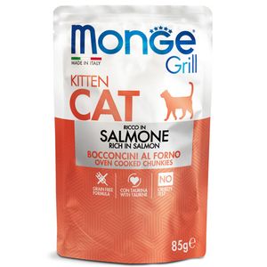 Влажный корм Monge Cat Grill для котят, с норвежским лососем, паучи 85 г