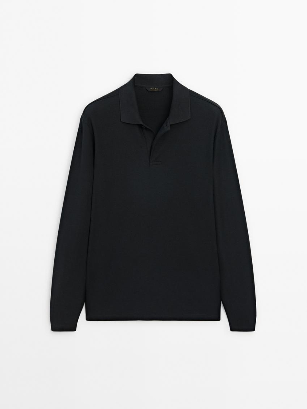 Massimo Dutti Поло комфортного кроя с длинными рукавами, антрацитово-серый