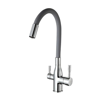 Смеситель для кухни 35к F4396 FRAP (гибкий излив, п/гайку, С ВЫХ. Д/ПИТ. ФИЛЬТРА, СЕРЫЙ/ХРОМ,латунь)
