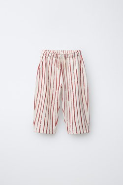 ZARA БРЮКИ BALLOON В ПОЛОСКУ, ЭКРЮ/КРАСНЫЙ