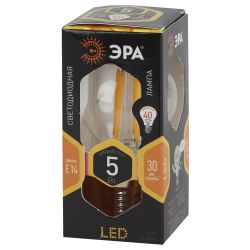 Лампа светодиодная ЭРА F-LED P45-5W-827-E14 5Вт. филамент шар теплый белый свет Е14 | Филаментные декоративные