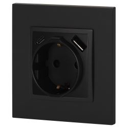 Розетка ЭРА Elegance 14-4108-05 2P+E 16A-250В со шторками с USB type-A+C 5В-3А антрацит | Эра Elegance