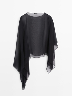 Massimo Dutti Шелковая накидка асимметричного кроя, синий