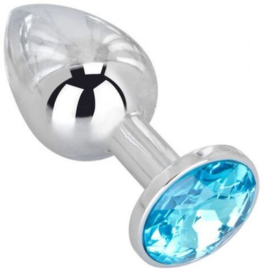 Анальная втулка с кристаллом Medium голубой 8 см