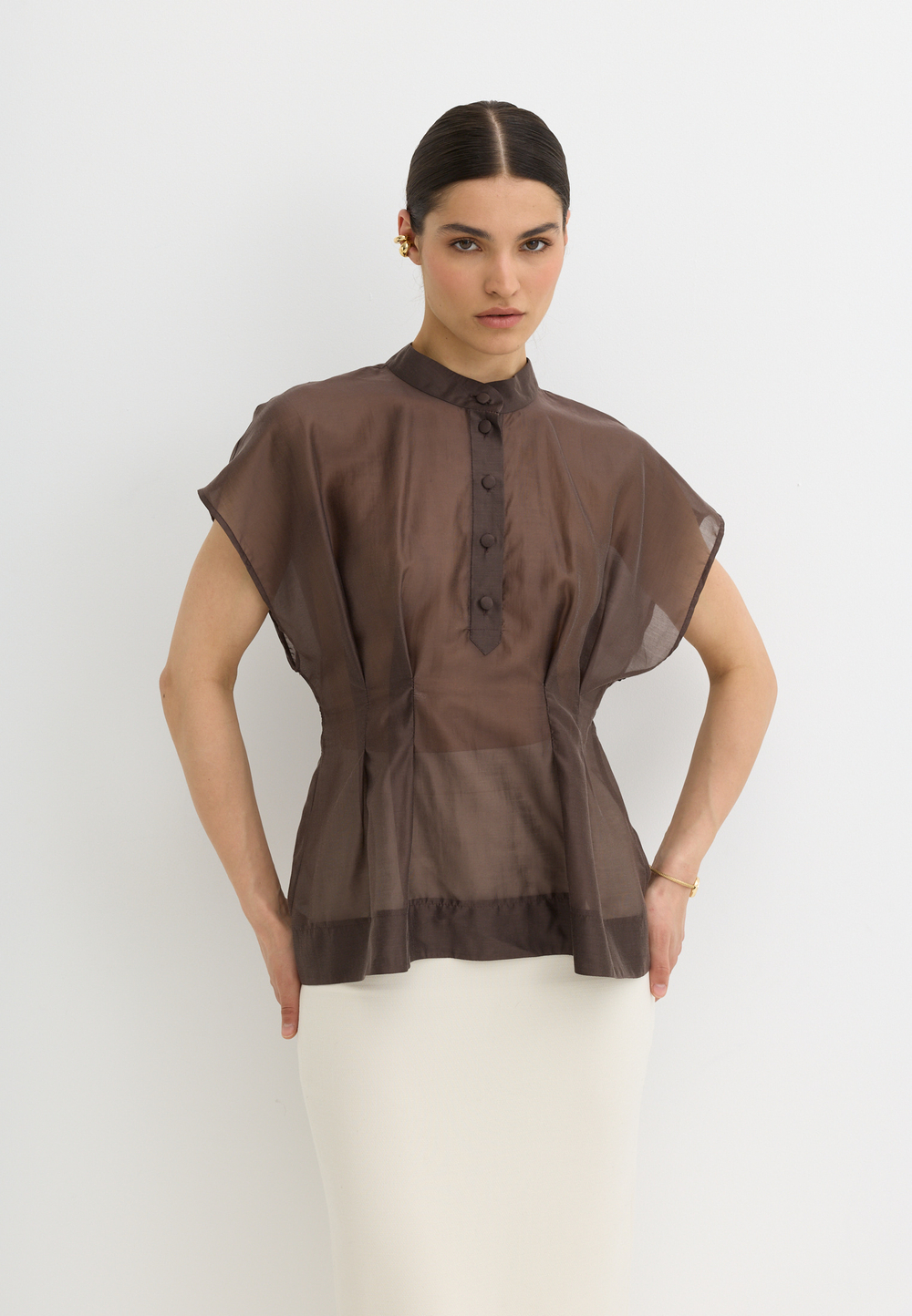 Блуза со складками, шоколадная