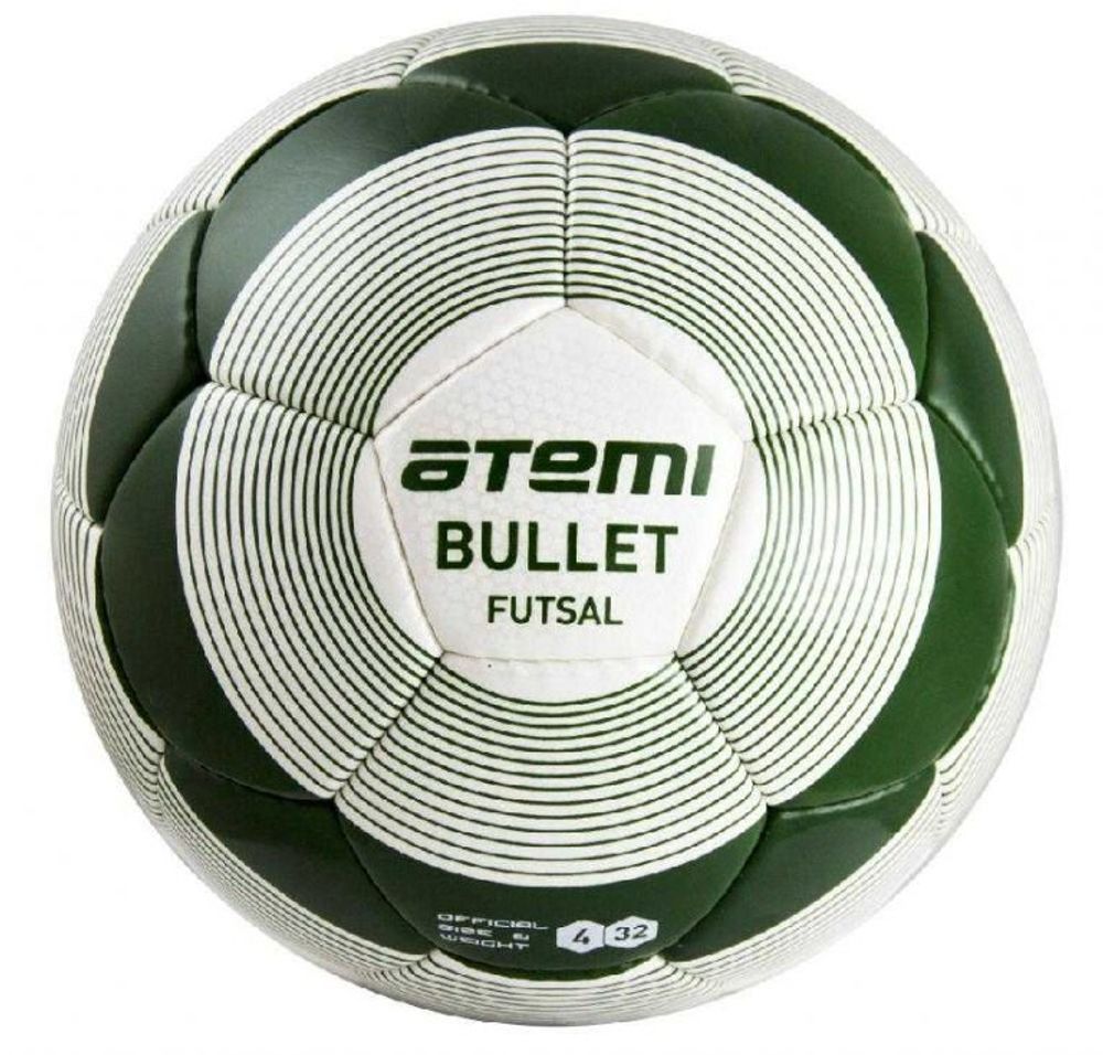 Мяч футбольный Atemi BULLET FUTSAL, PU, белый/зелёный, размер 4