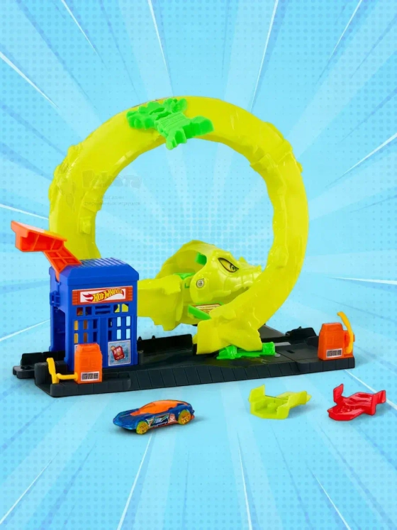 Автотрек Хот Вилс с машинкой Спиральная атака Змеи JBM63