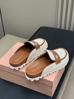Miu Miu Canvas and Leather Mules (2 colors)