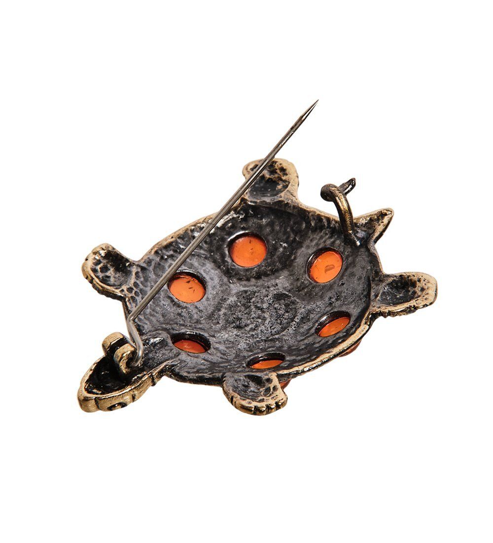 AM-2653 Брошь «Черепаха Инь-Янь» (латунь, янтарь)