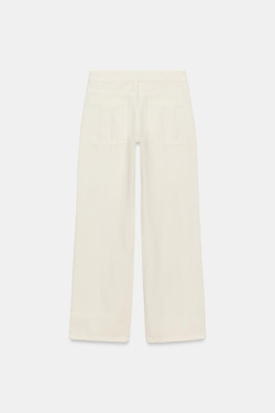 ZARA БРЮКИ STRAIGHT FIT С НИЗКОЙ ПОСАДКОЙ И ЛЮВЕРСАМИ, ЖЕЛТОВАТО-БЕЛЫЙ