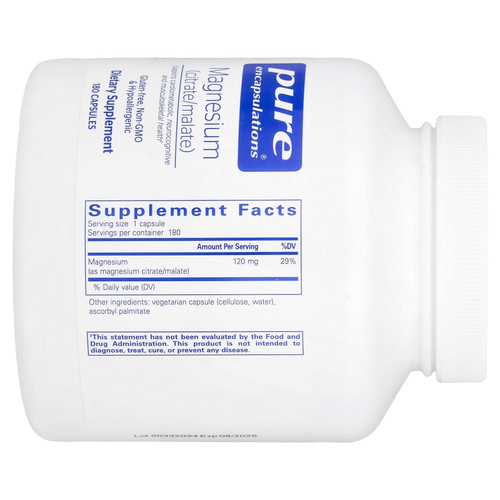 Pure Encapsulations, Магний (цитрат / малат), 180 капсул