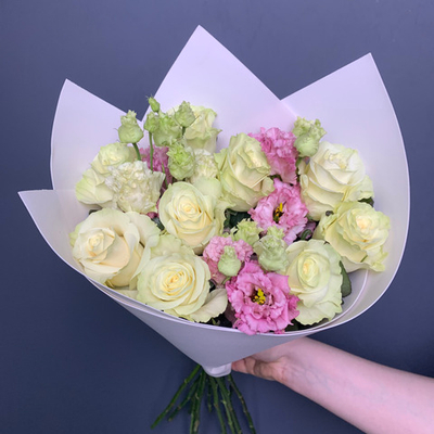 Букет"Алимеро" (роза ,диантус,эустома)