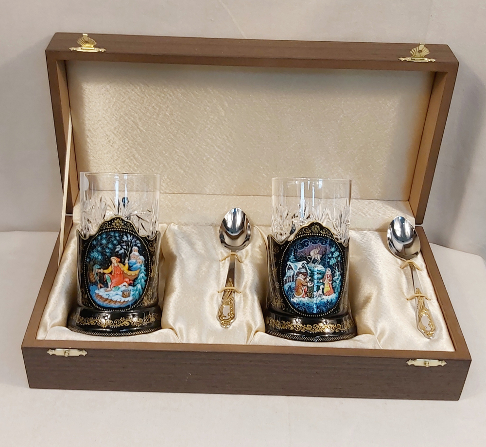 Чайный набор подстаканников (Ручная роспись Палех) №14