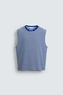 ZARA ЖАККАРДОВАЯ МАЙКА В ПОЛОСКУ, ВАСИЛЬКОВЫЙ