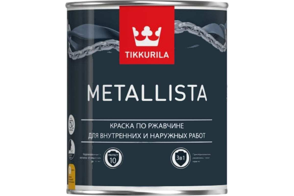 Краска Tikkurila Metallista (3 в 1) глянцевая база А (0,9л) под коллеровку