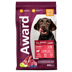 Award Dog All Breeds Puppy с ягненком и индейкой с добавлением яблока и черники 800гр.
