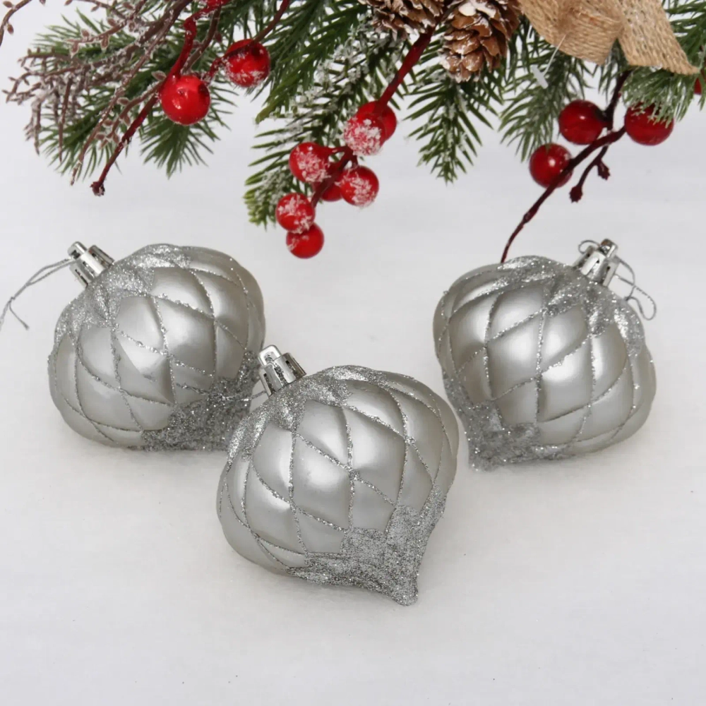 Ёлочные игрушки «Юла» 8 см (набор 3 шт), серебро