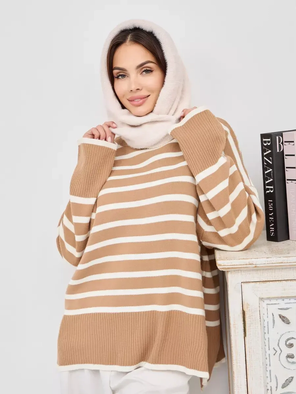 Капор зимний вязаный капюшон на флисе