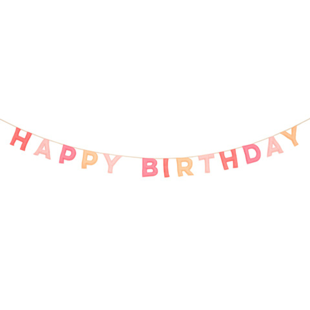 Гирлянда из фетра розовая "Happy Birthday" 2 м