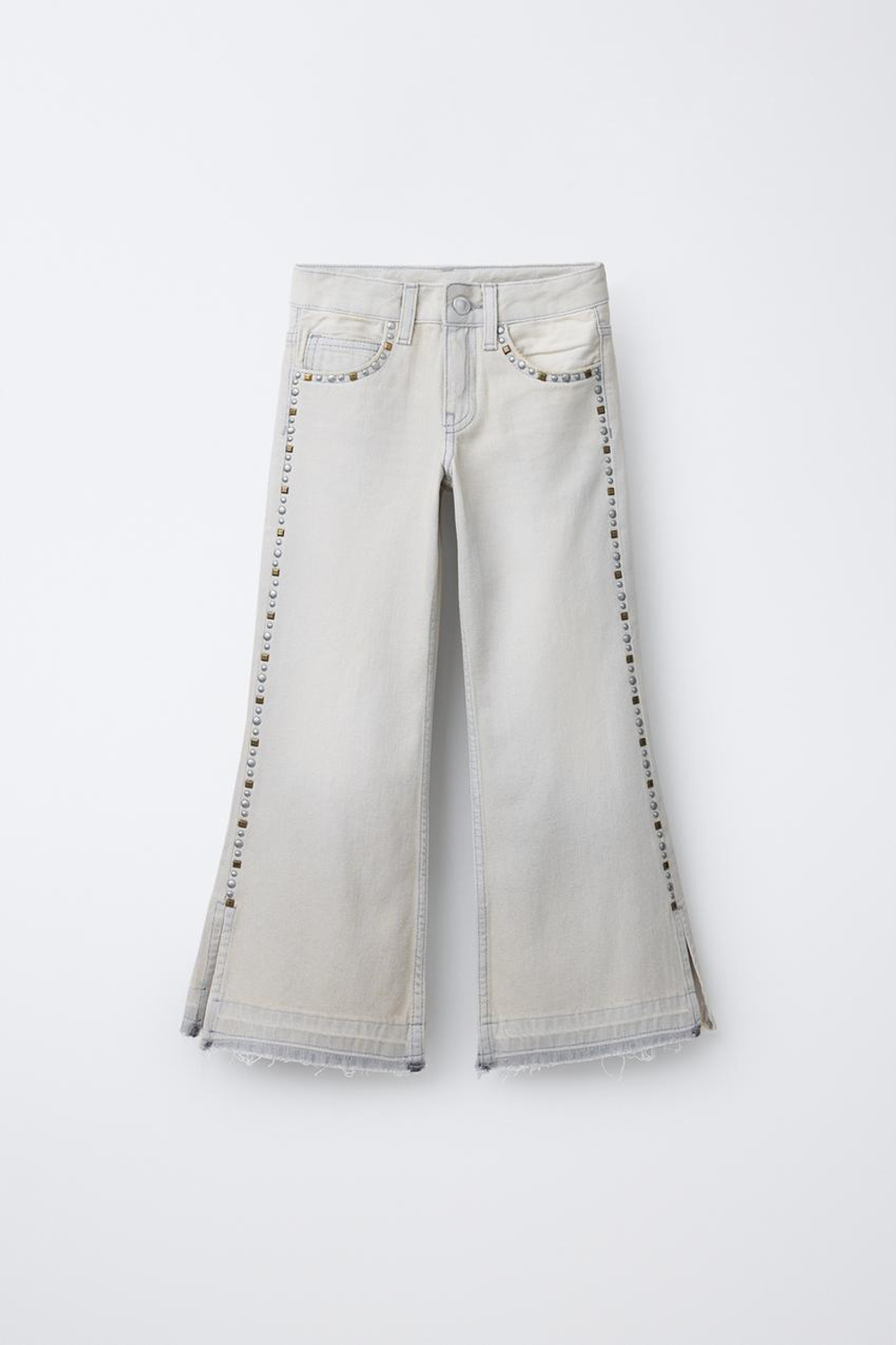 ZARA ДЖИНСЫ WIDE LEG С ЗАКЛЕПКАМИ, СЕРЫЙ