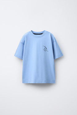 ZARA ФУТБОЛКА SPORTY С НАДПИСЬЮ, ГОЛУБОЙ