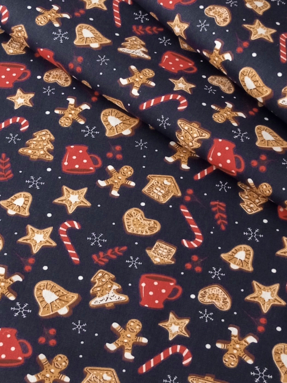 Ткань бязь плательная, рис. "Новогодние пряники", ширина 150 см, арт. 891