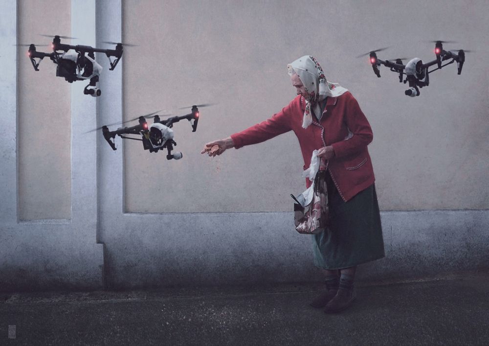Открытка &quot;Киберпанк: Бабушка и дроны&quot;