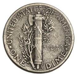 Монета 1 дайм (10 центов) 1945 "Mercury Dime" США